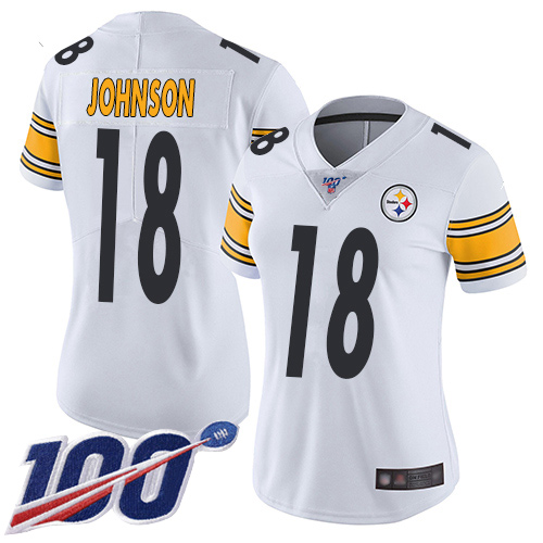 Women Pittsburgh Steelers Football #18 Limited White Diontae Johnson Road 100th Season Vapor Untouchable Nike NFL Jersey